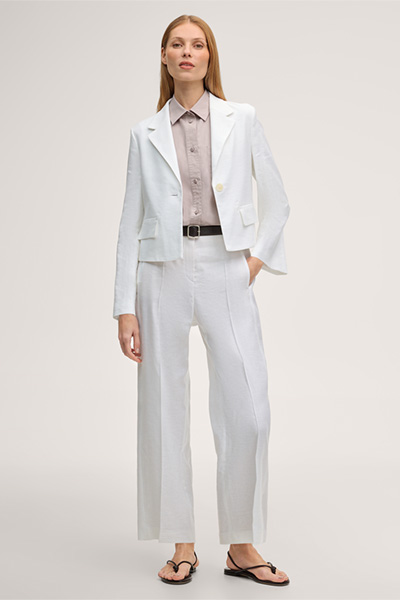White stretch linen blazer jacket