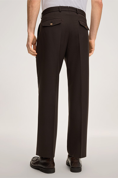 Schurwoll-Baukasten-Hose Francos mit Bundfalte in Braun