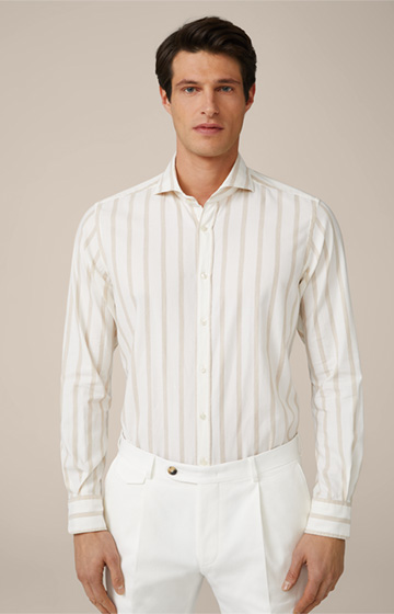 Baumwoll-Hemd Lano in Beige-Weiß gestreift