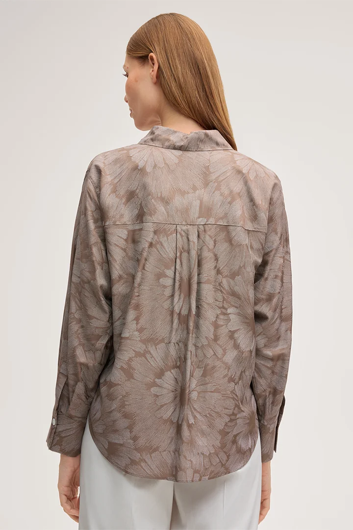 Viscose-silk blend printed shirt blouse in brown