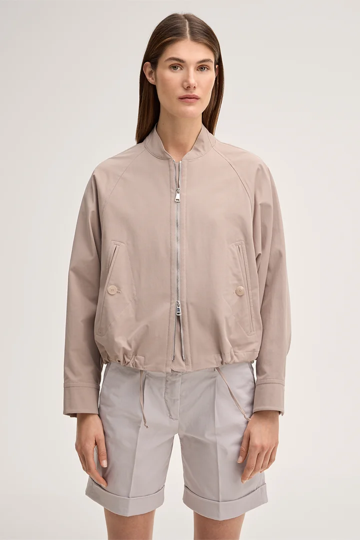 Leads to product detail page "Cotton stretch gabardine jacket with zip in taupe"