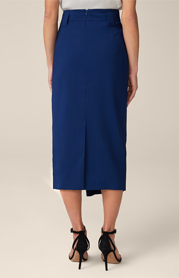 Virgin Wool Midi Skirt with Wrap Detail in Blue