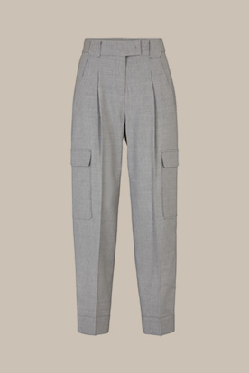 Wool Blend Cargo Trousers in Light Grey Melange