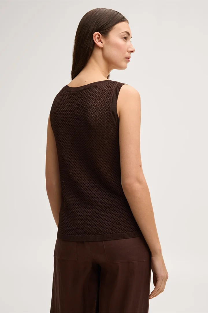 Führt zu Produktdetailseite „Viskosemix-Strick-Top mit Netzstruktur in Dunkelbraun"