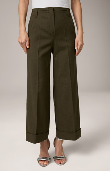 Pantalon style jupe-culotte en coton mélangé, couleur olive