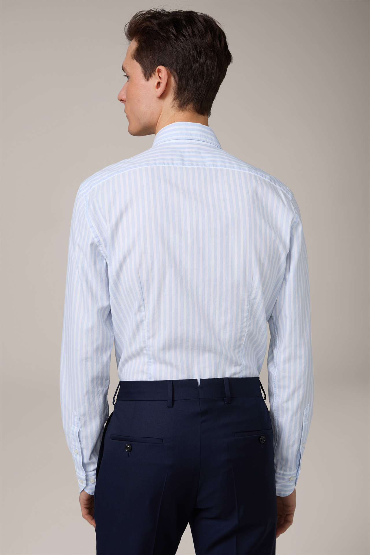 Chemise en coton Lano, en bleu clair et blanc à rayures