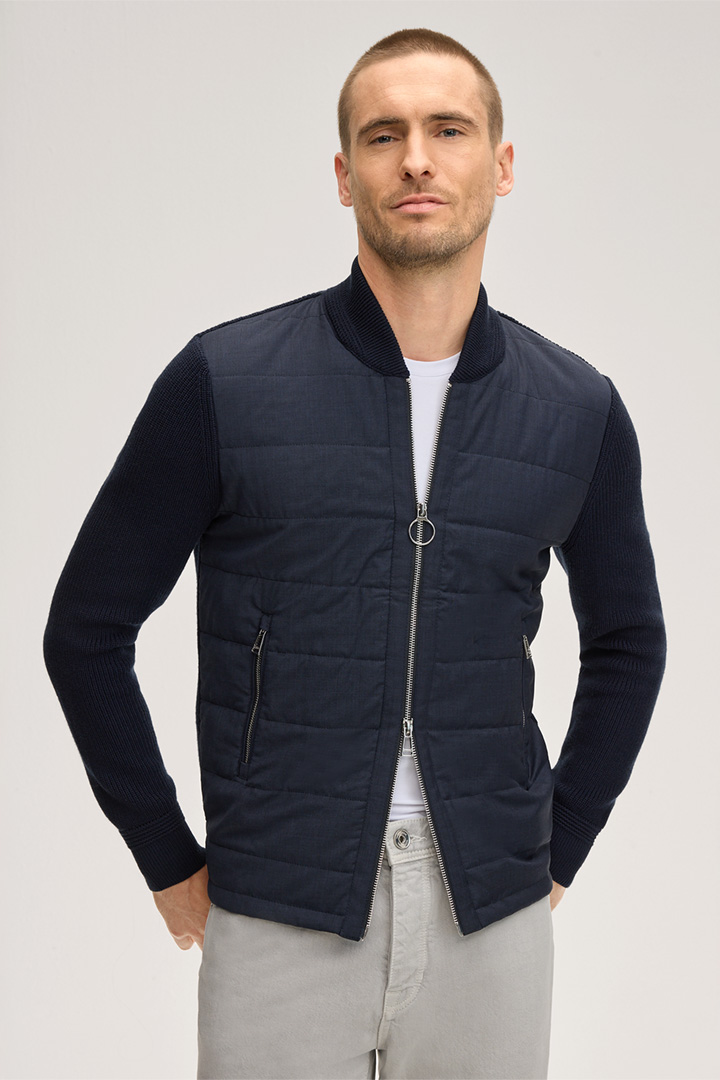 Führt zu Produktdetailseite „Schurwollmix-Strick-Jacke Nedo mit Baumwolle in Navy"