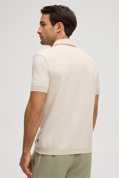 Baumwollmix-Polo Tulio mit Leinen in Beige meliert