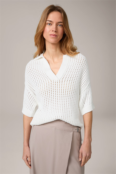 Crochet Knitwear Polo Shirt in White