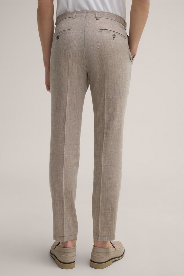 Silvi Linen Blend Suit Trousers with Wool in Mottled Beige