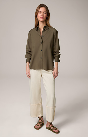 Virgin Wool Shirt-Blouse in Olive
