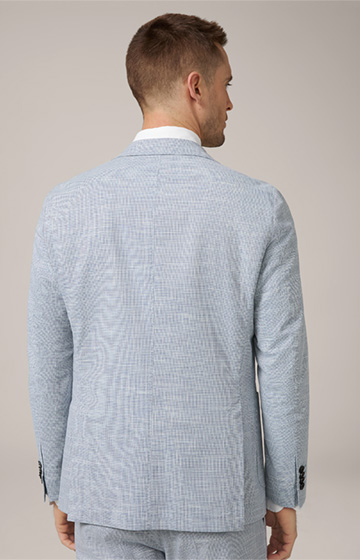 Giro Cotton Blend Modular Jacket with Wool and Linen in Blue Patterned