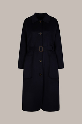 Schurwoll-Double-Mantel mit Gürtel in Navy