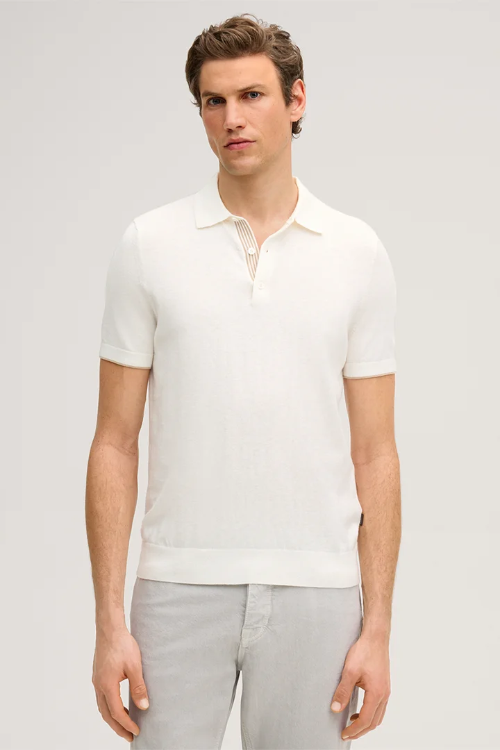 Leads to product detail page "Cashmilo Cotton Polo Shirt with Cashmere and Silk in Ecru"