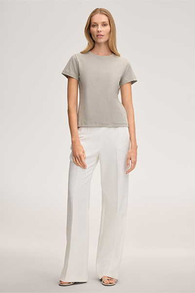 Baumwoll-Interlock T-Shirt in Grau-Beige