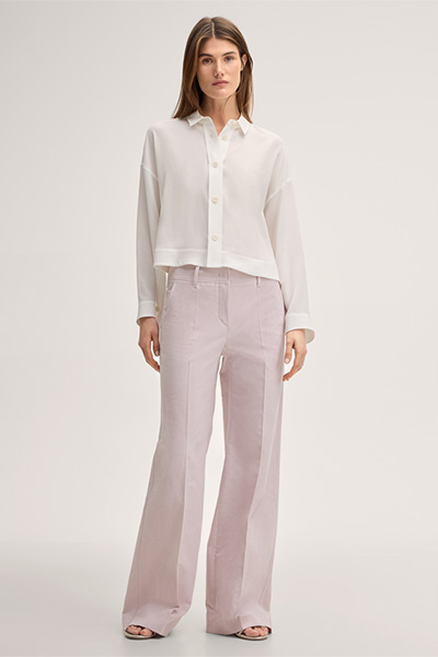 Crêpe shirt blouse with turn-down collar in ecru