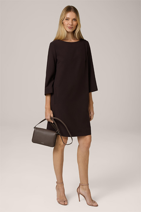 H-line Crêpe Dress with Boat Neck in Dark Brown