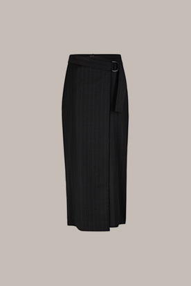 Pinstripe Flannel Skirt with Wrap Detail in Anthracite