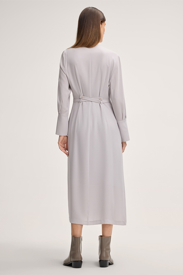 Crêpe Shirt-style Dress in Midi Length in Stone Grey