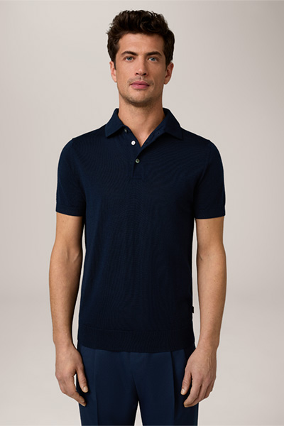 Nando Knitted Polo Shirt with Silk and Cashmere in Navy
