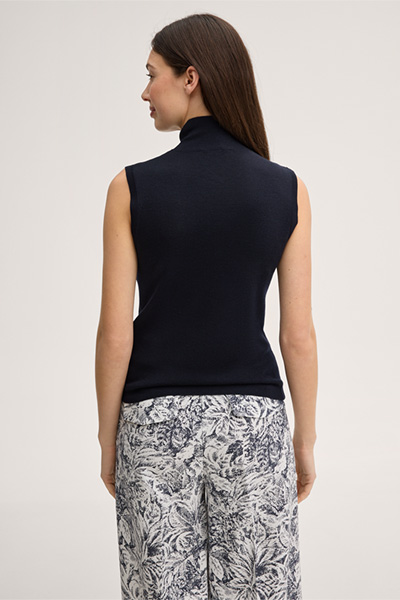 Schurwoll-Seidenmix-Rollkragen-Top in Navy