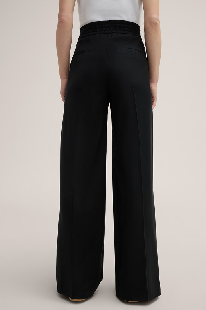 Virgin Wool Palazzo Trousers with Pleats in Black