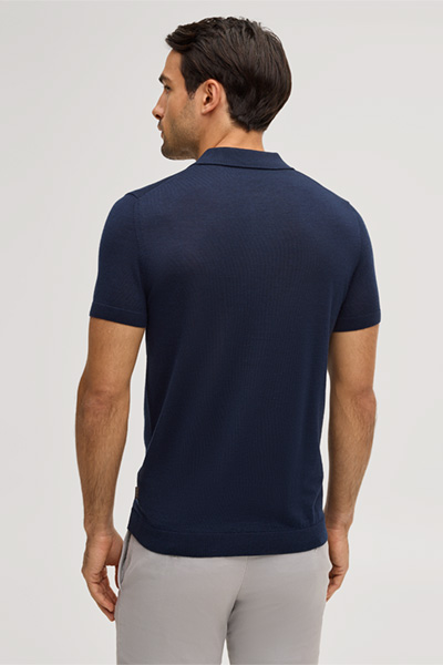 Schurwoll-Strick-Polo-Shirt mit Seide und Cashmere in Navy