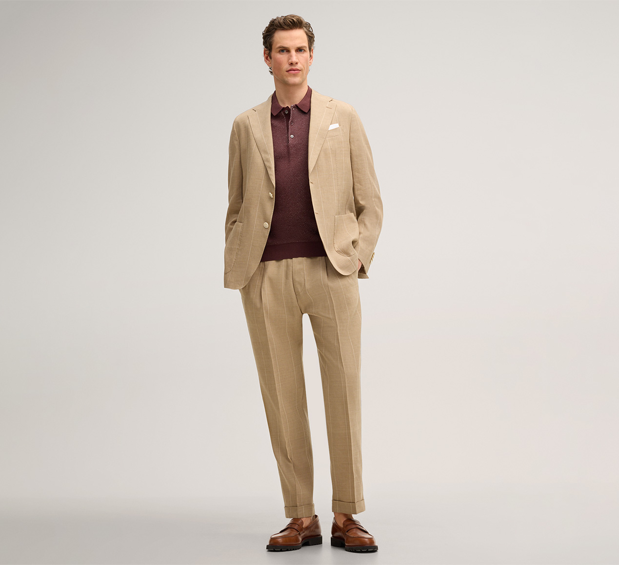 windsor. presents the product Cashmilo Cotton Polo Shirt with Cashmere and Silk in Textured Bordeaux Red from the category T-shirts & Polo shirts