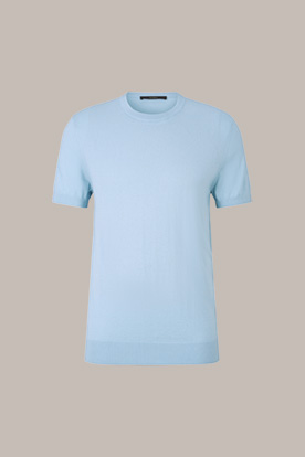 Cashmino Cotton Knitted T-Shirt with Cashmere in Light Blue