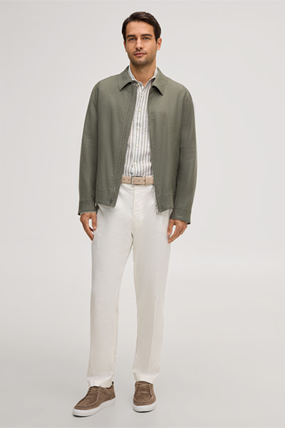 Leinenmix-Blouson Teo mit Hemdkragen in Oliv