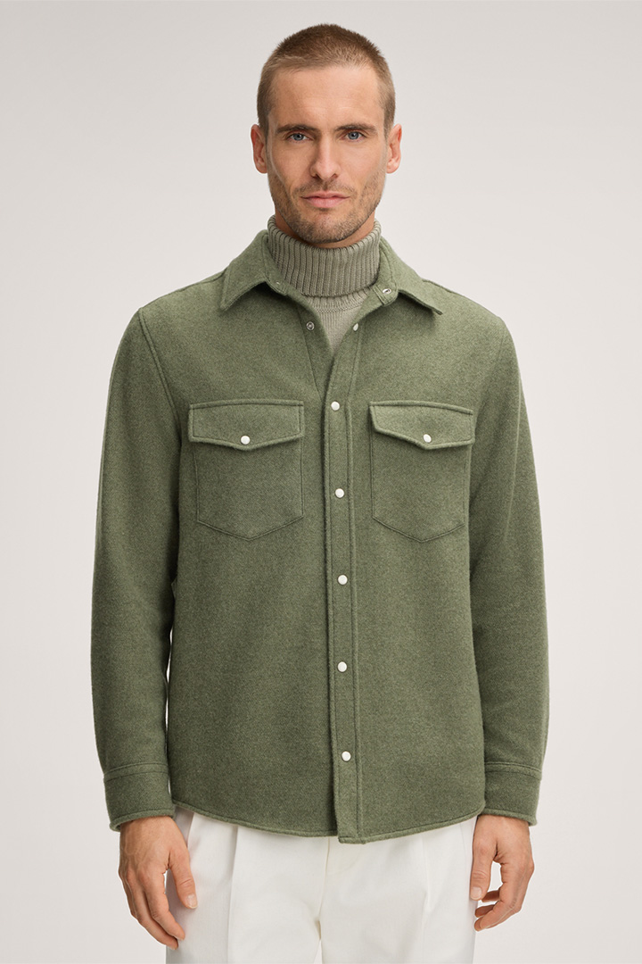Leads to product detail page "Ozzano Cashmere Overshirt in Olive"