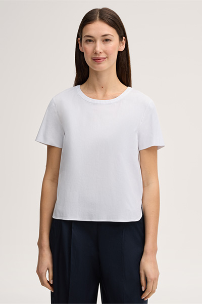 Baumwollstretch-Kurzarm-Bluse in Weiß