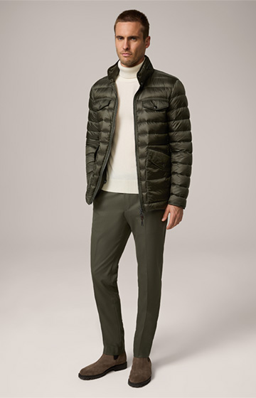 Quilted Nylon Field Jacket with Stand-up Collar in Olive