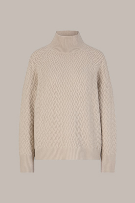 Cashmere-Stehkragen-Pullover mit Struktur in Hellbeige