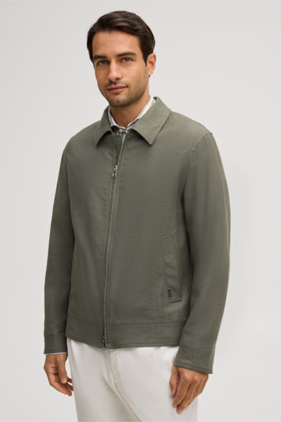 Leinenmix-Blouson Teo mit Hemdkragen in Oliv