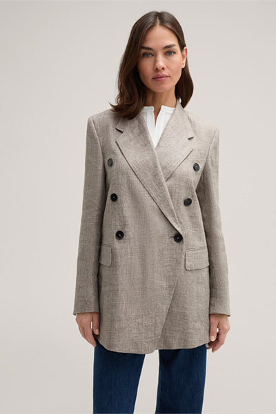 Mouliné-Leinen-Doppelreiher-Blazer, oversized, in Braun meliert