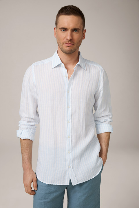 Lapo Linen Shirt in Light Blue Stripes