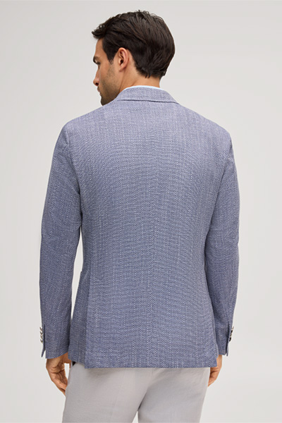 Salio Double-breasted Jacket in a Cotton Blend with Linen in Blue Herringbone