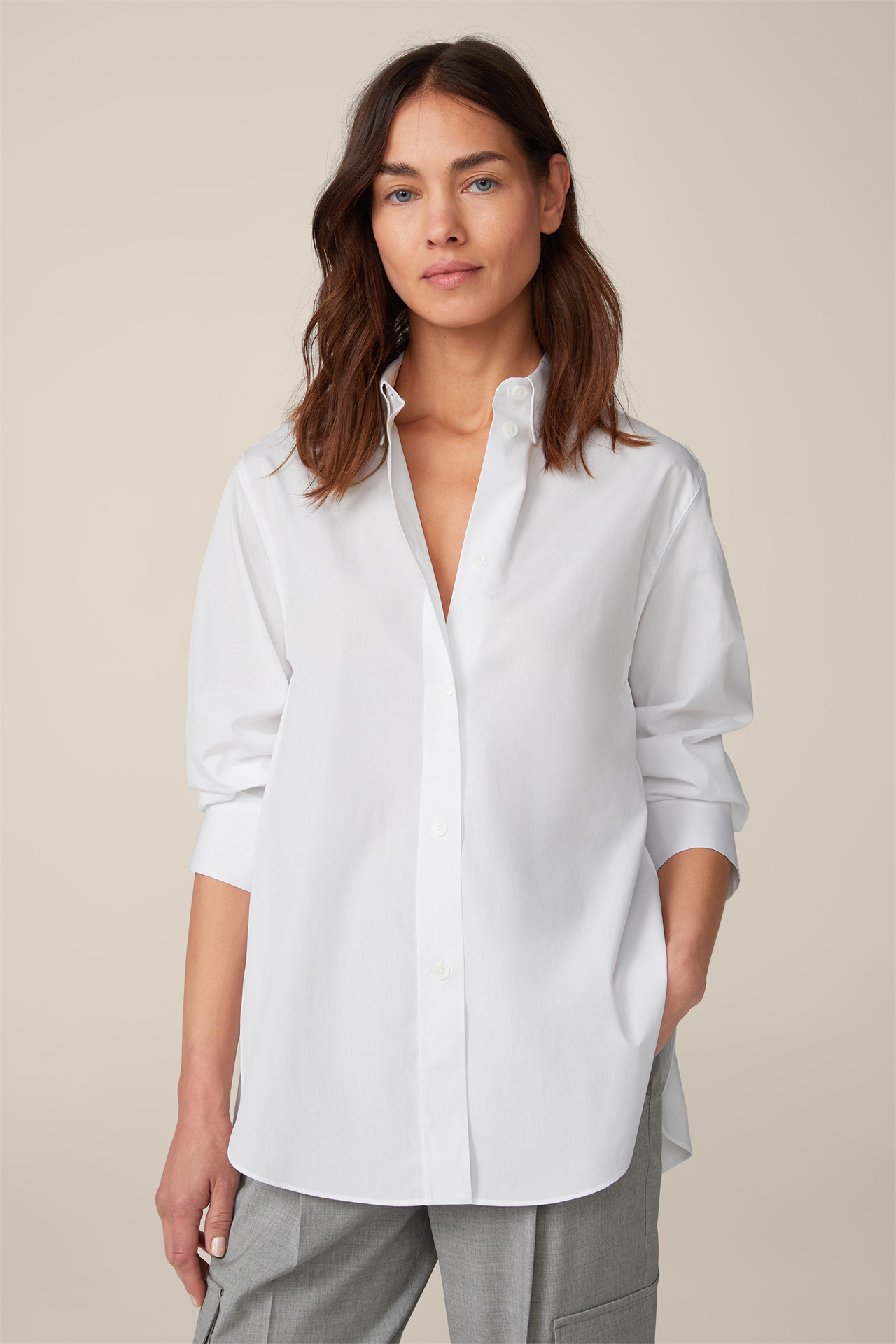 Poplin Cotton Shirt-Blouse in White