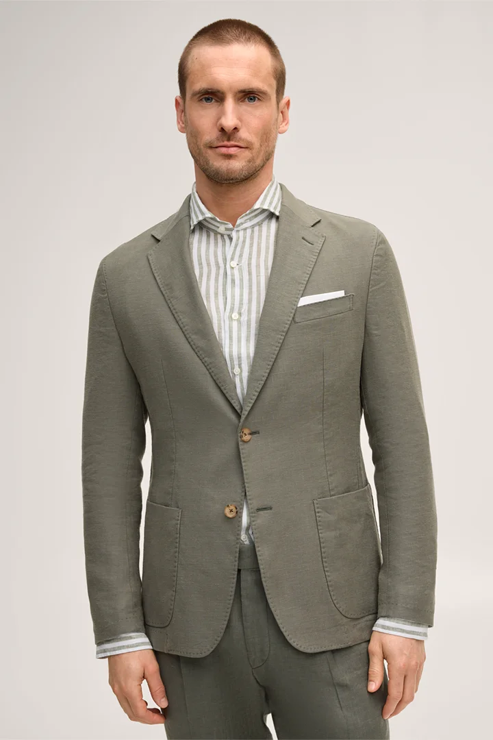 Führt zu Produktdetailseite „Leinenstretch-Baukasten-Sakko Giro in Oliv"