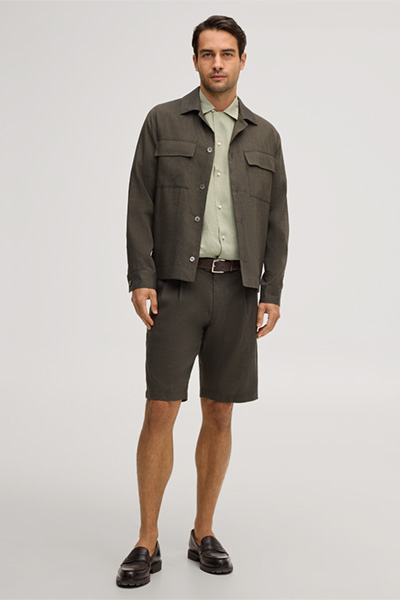 Schio linen blend modular trousers with wool and pleat on the waistband in dark green