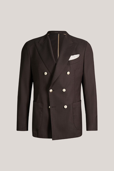 Veste croisée modulable en laine vierge Salernos, couleur marron