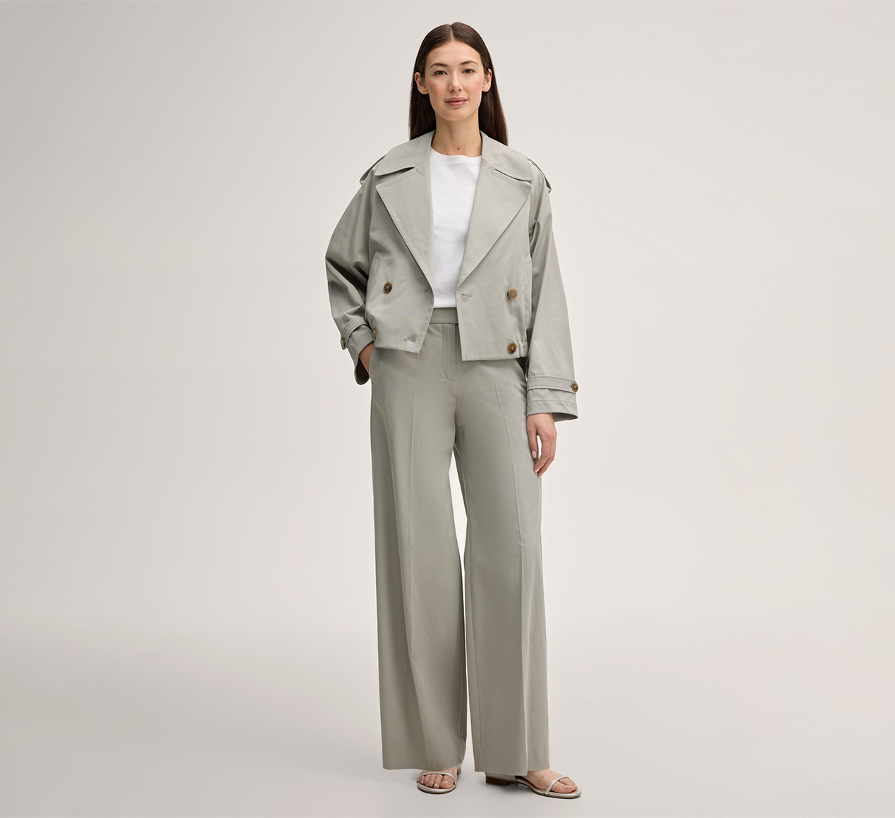 windsor. presents the product Double Cotton Stretch Marlene Trousers in Greige from the category Trousers & Jeans