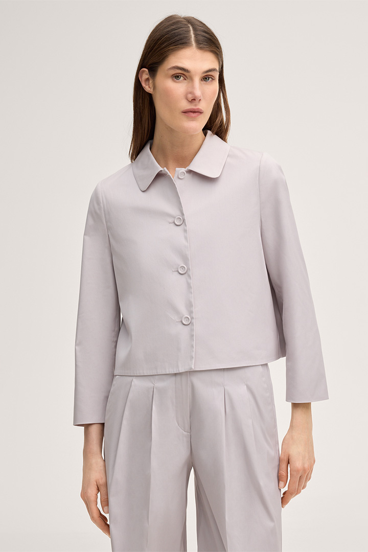 Führt zu Produktdetailseite „Baumwollstretch-Blazer-Jacke mit Umlegekragen in Beige"