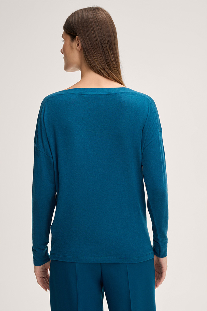 T-shirt à col bateau en mélange stretch de lyocell et de laine, couleur pétrole