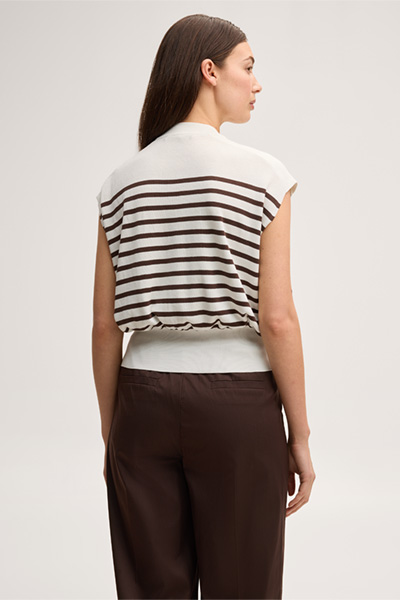 Führt zu Produktdetailseite „Seiden-Baumwollmix-Strick-Shirt in Ecru-Dunkelbraun"