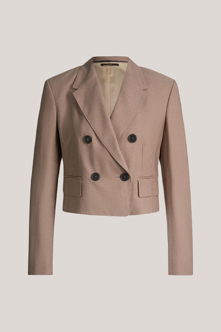 Leads to product detail page "Lyocell double-breasted Spencer blazer in brown"