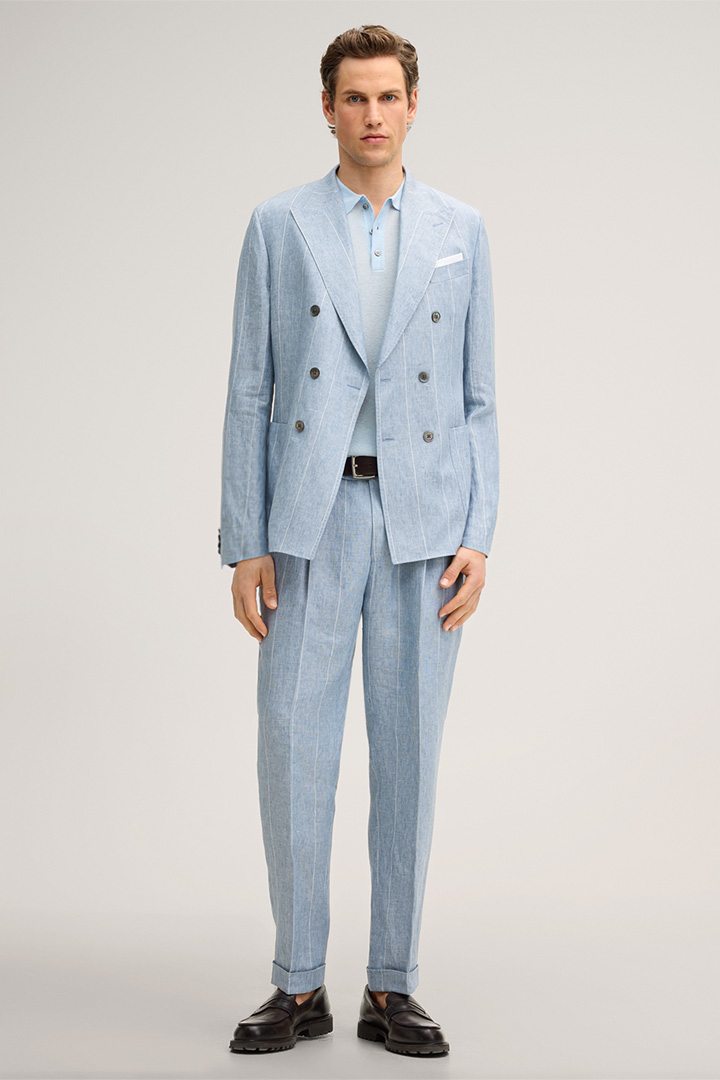 Mène à la page produit « Polo Lindo en lin mélangé et coton, couleur bleu clair »