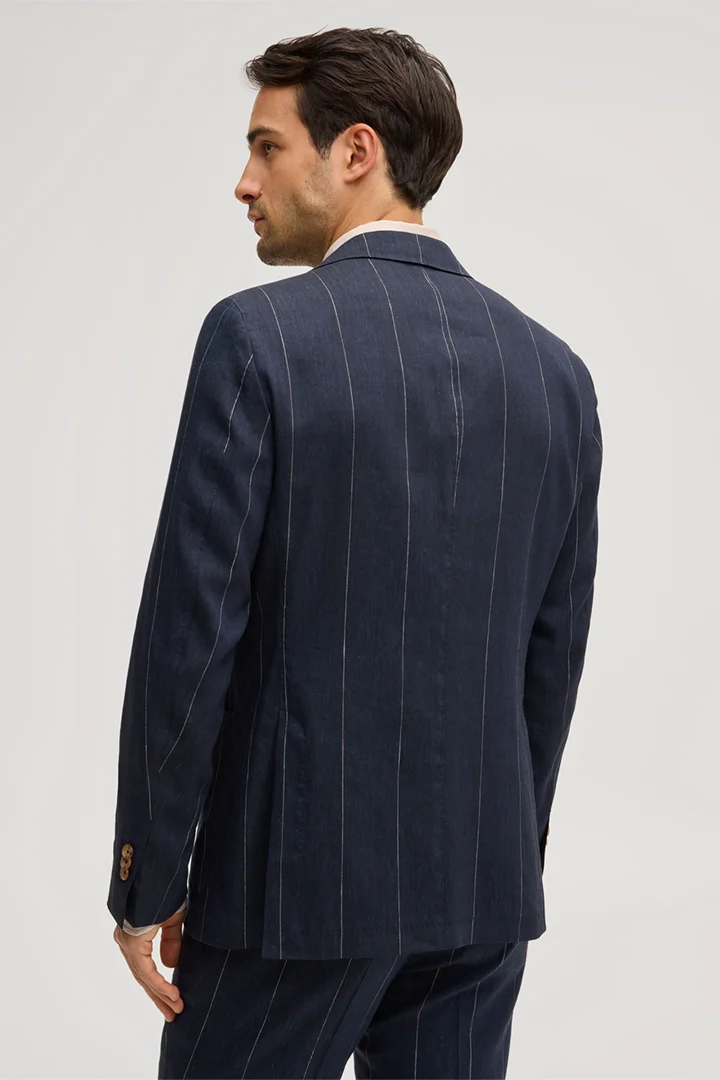 Leads to product detail page "Giorno modular linen-blend jacket with wool in navy with pinstripes"