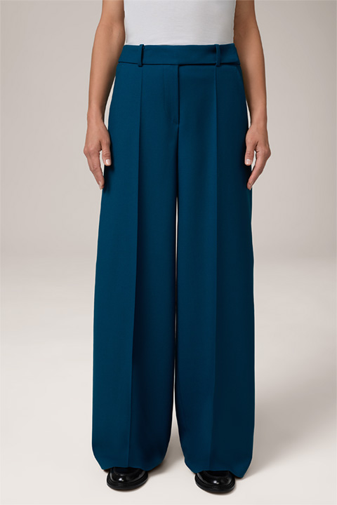 Pantalon Palazzo en twill de laine vierge, en bleu pétrole